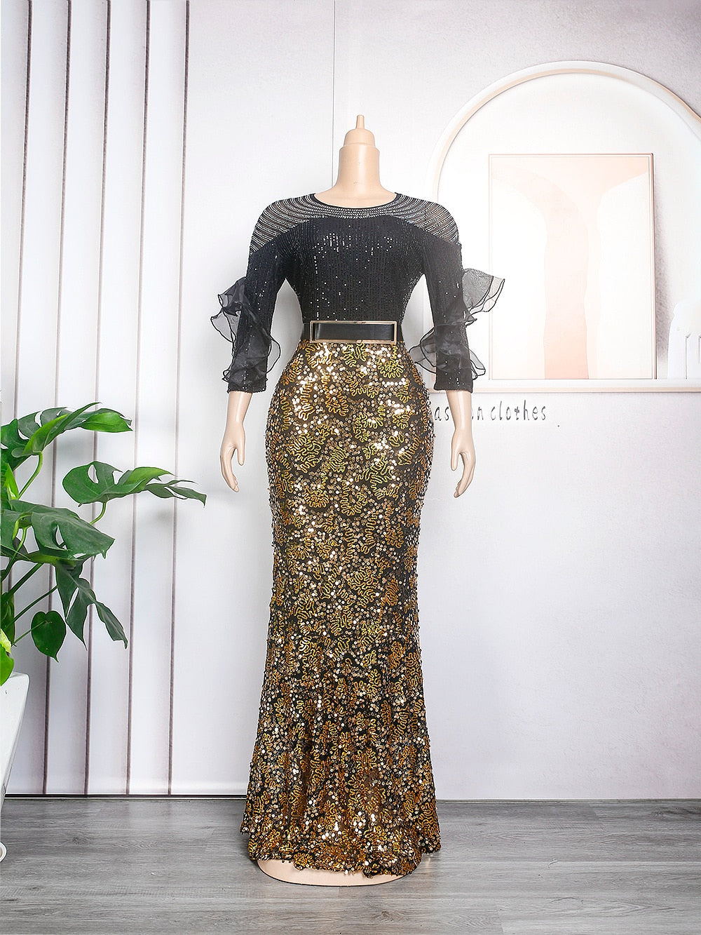 Plus Size Party Long Dresses Sequin Evening Gowns-FrenzyAfricanFashion.com