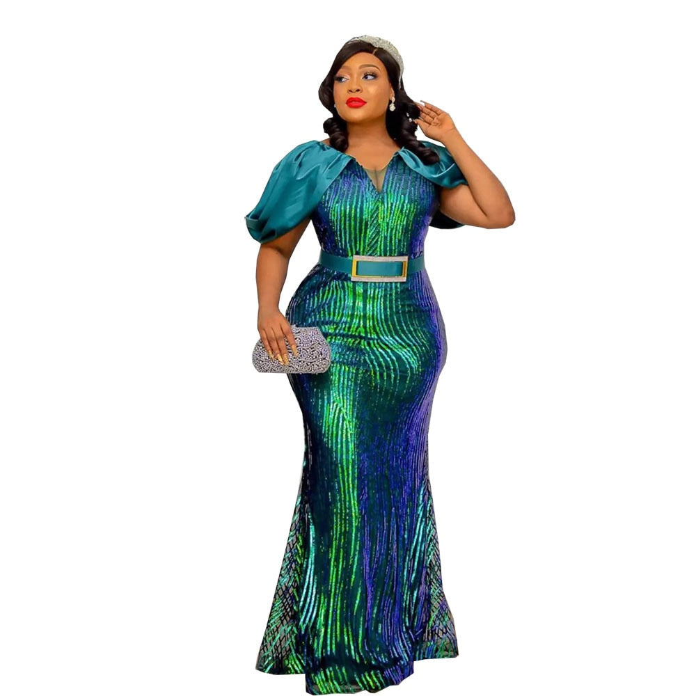 Luxury Evening Dresses Women Plus Size Sequin Mermaid Bodycon Dress-FrenzyAfricanFashion.com