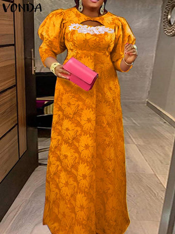 Image of Women Sundress Loose Summer 3/4 Sleeve Casual Printed Maxi Long Dresses-FrenzyAfricanFashion.com