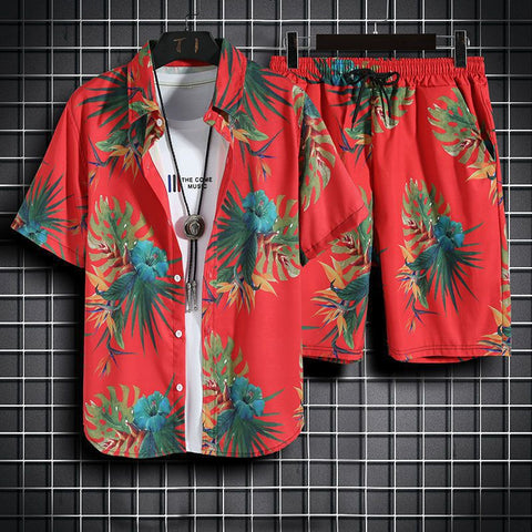 Image of Beach Clothes For Men 2 Piece Set Quick Dry Hawaiian Shirt and Shorts Set Men Fashion Clothing Printing Casual Outfits Summer-FrenzyAfricanFashion.com