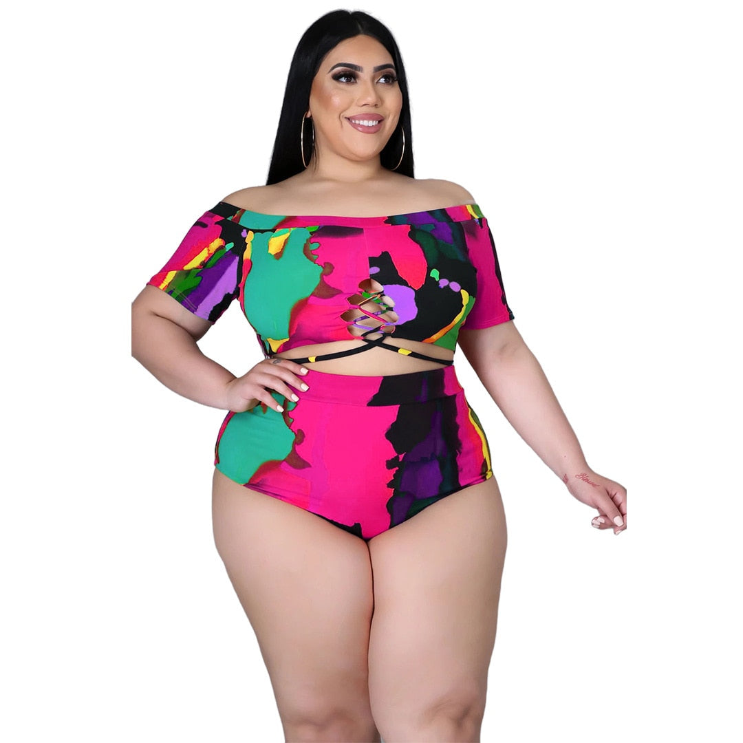 Swimsuits Women Beach Shorts Two Piece Set Plus Size Swimwear-FrenzyAfricanFashion.com