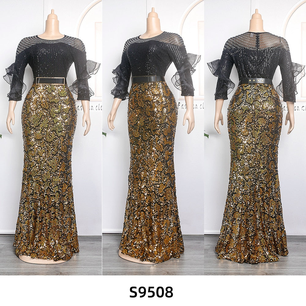 Plus Size Party Long Dresses Sequin Evening Gowns-FrenzyAfricanFashion.com