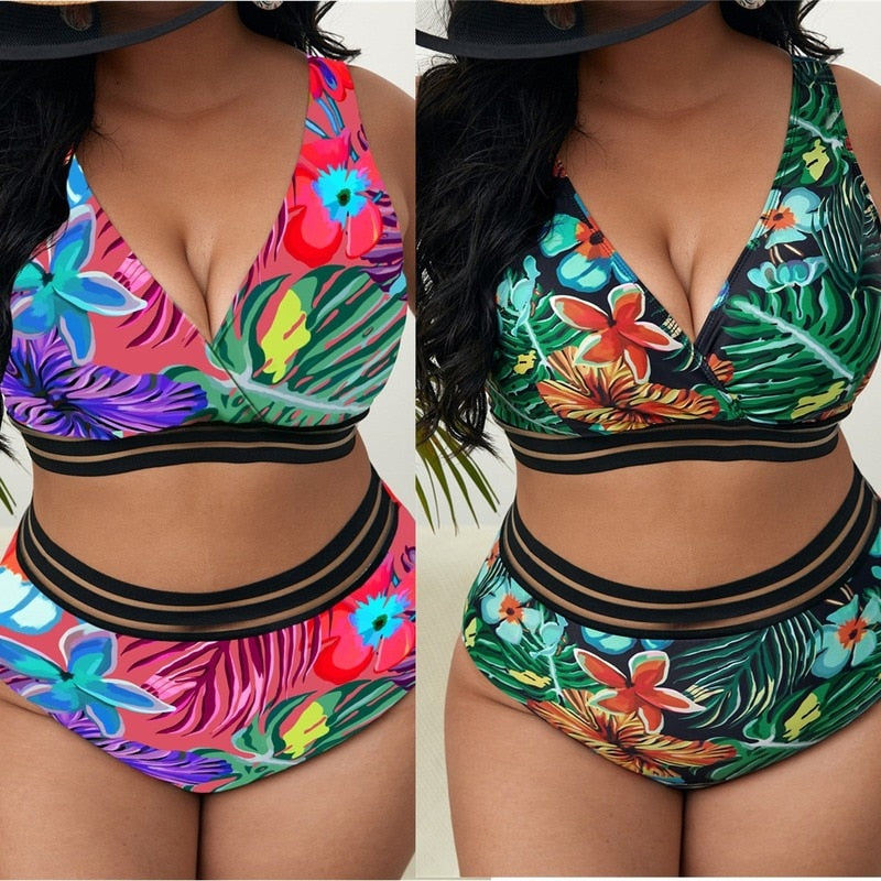 Plus Size High Waist Two Pieces Bikini Set Swimsuit Women Beachwear Swimwear Bathing Suit-FrenzyAfricanFashion.com