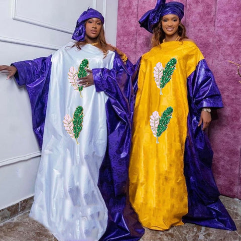 Image of Bazin Riche Dresses From Senegal Top Quality Bazin Riche Dahiki Robe For African Women Wedding Clothing Boubou Evening Gowns-FrenzyAfricanFashion.com