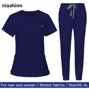 Hospital Doctor Nursing Uniform Women Wholesale Casual Short Sleeved V-neck Jogger Suits Nurse Pharmacy Working Medical Uniforms-FrenzyAfricanFashion.com