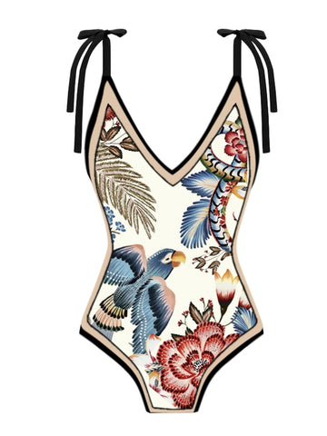 Image of Floral Print One-Piece Swimsuit Set-FrenzyAfricanFashion.com