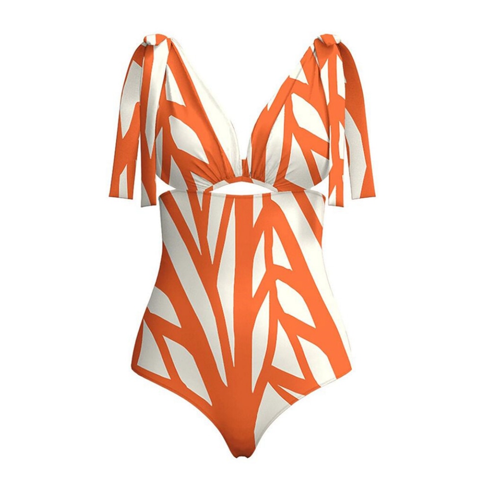 One Piece Swimwear Women Sexy Stripe Print Deep V-Neck Bikini Swimsuit Hot Sale-FrenzyAfricanFashion.com