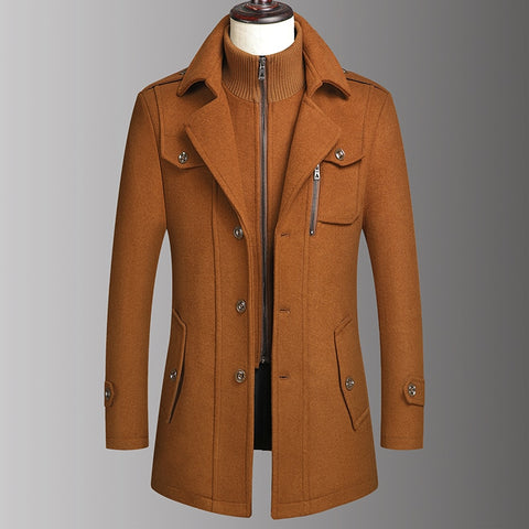 Image of Man Classic Fashion Trench Coat Jackets MaleLong Trench Slim Fit Overcoat Blends Fashion Wool Warm Outerwear Windbreaker-FrenzyAfricanFashion.com