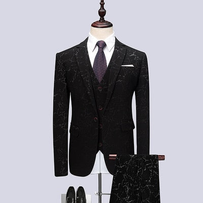 Floral Print 3 Piece Suit Set Men Luxury Bronzing Blazers Vest Trousers-FrenzyAfricanFashion.com