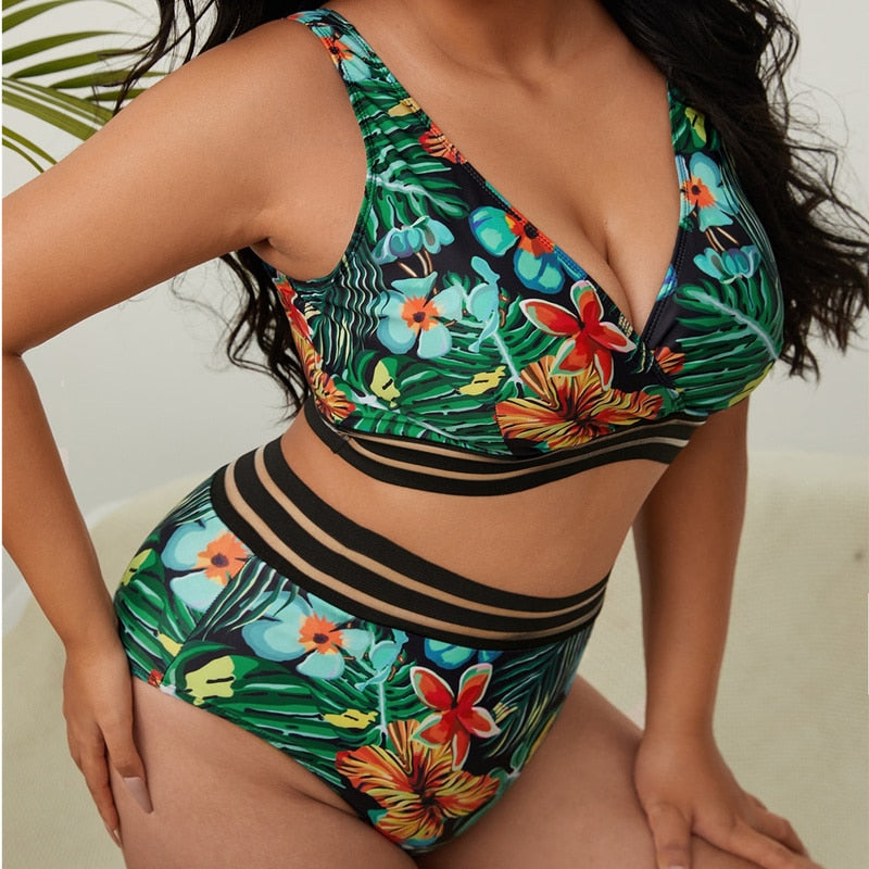 Plus Size High Waist Two Pieces Bikini Set Swimsuit Women Beachwear Swimwear Bathing Suit-FrenzyAfricanFashion.com