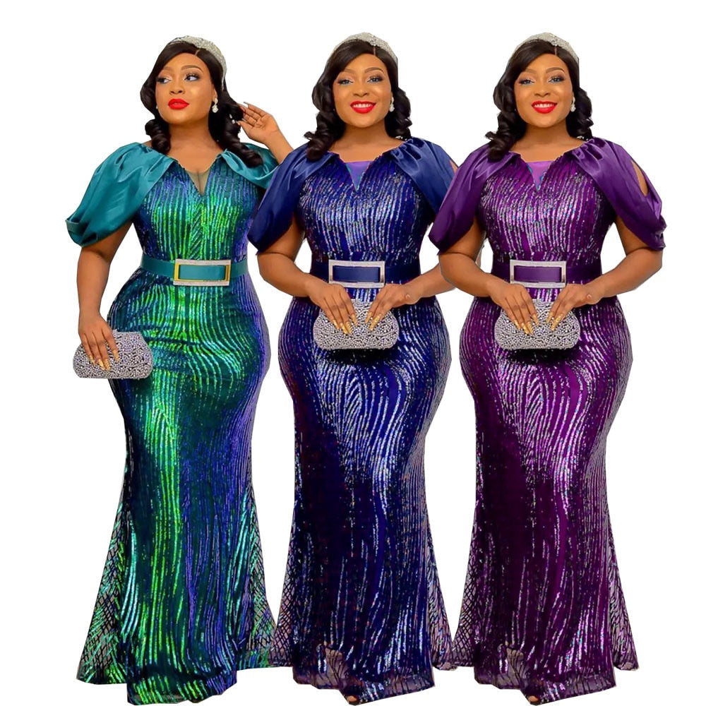 Luxury Evening Dresses Women Plus Size Sequin Mermaid Bodycon Dress-FrenzyAfricanFashion.com