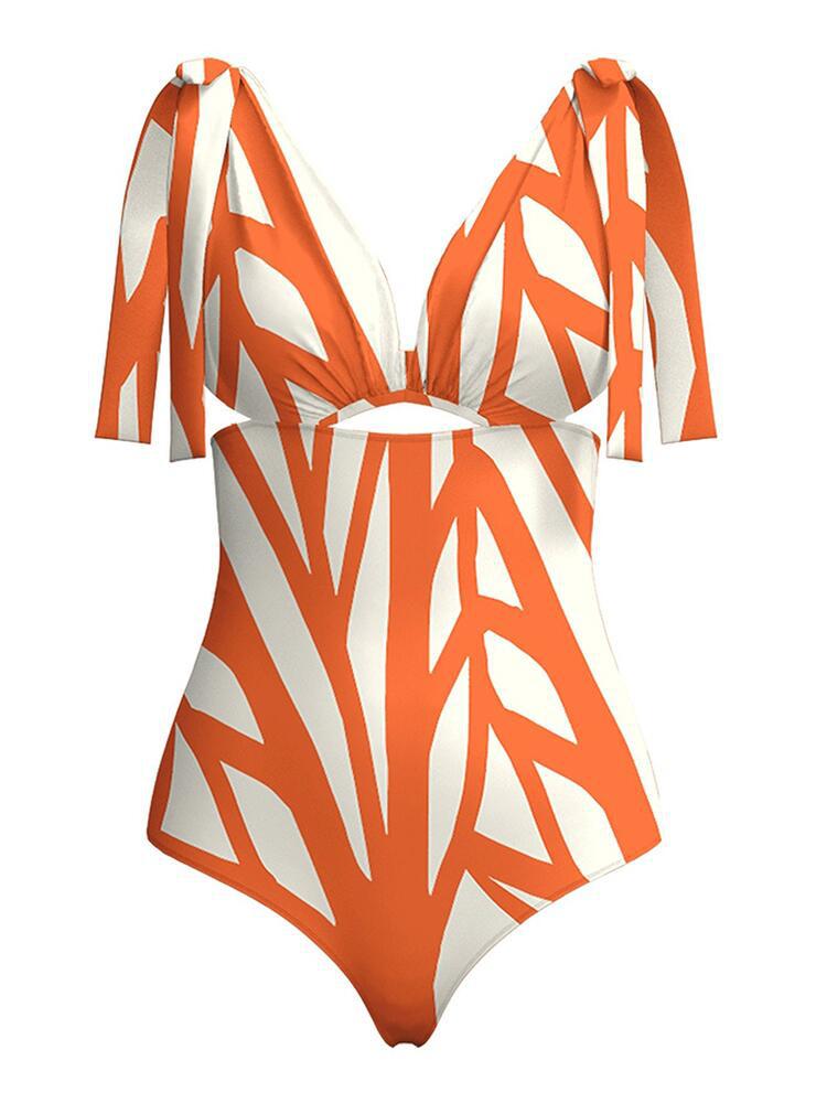 One Piece Swimwear Women Sexy Stripe Print Deep V-Neck Bikini Swimsuit Hot Sale-FrenzyAfricanFashion.com