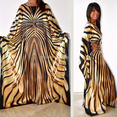 Image of Luxury Dubai Kaftan Abaya Muslim Maxi Dress zebra Stripe print-FrenzyAfricanFashion.com