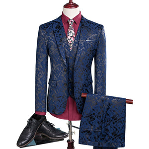 Men Suit Business Leisure Single Breasted Suits 3 Pieces Sets Male Printing Groom Wedding Dress Jacket Blazers Coat Vest Pants-FrenzyAfricanFashion.com