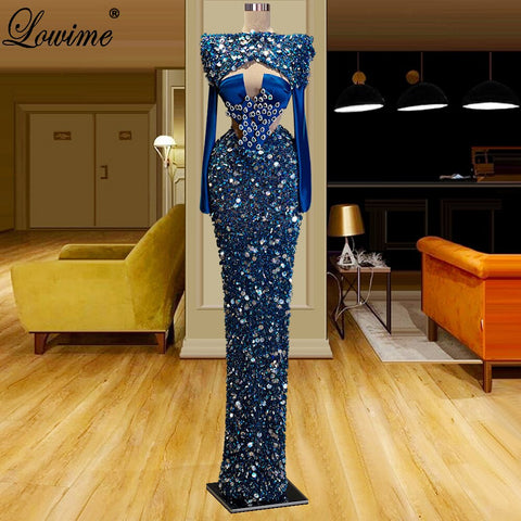 Image of Dubai Royal Blue Luxury Evening Dresses Sparkly Sequins Evening Gowns Special Crystals Celebrity Dresses For Women Vestidos-FrenzyAfricanFashion.com