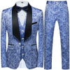 Flower Pattern Suits 3 Pcs Set Dress Blazers Jacket Pants Vest Coat-FrenzyAfricanFashion.com