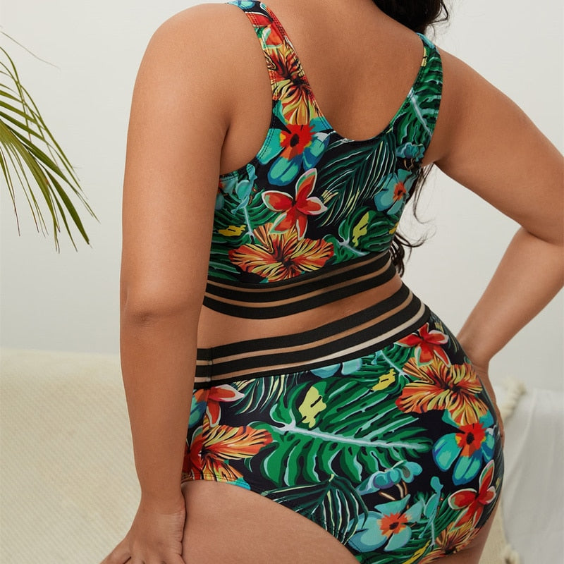 Plus Size High Waist Two Pieces Bikini Set Swimsuit Women Beachwear Swimwear Bathing Suit-FrenzyAfricanFashion.com