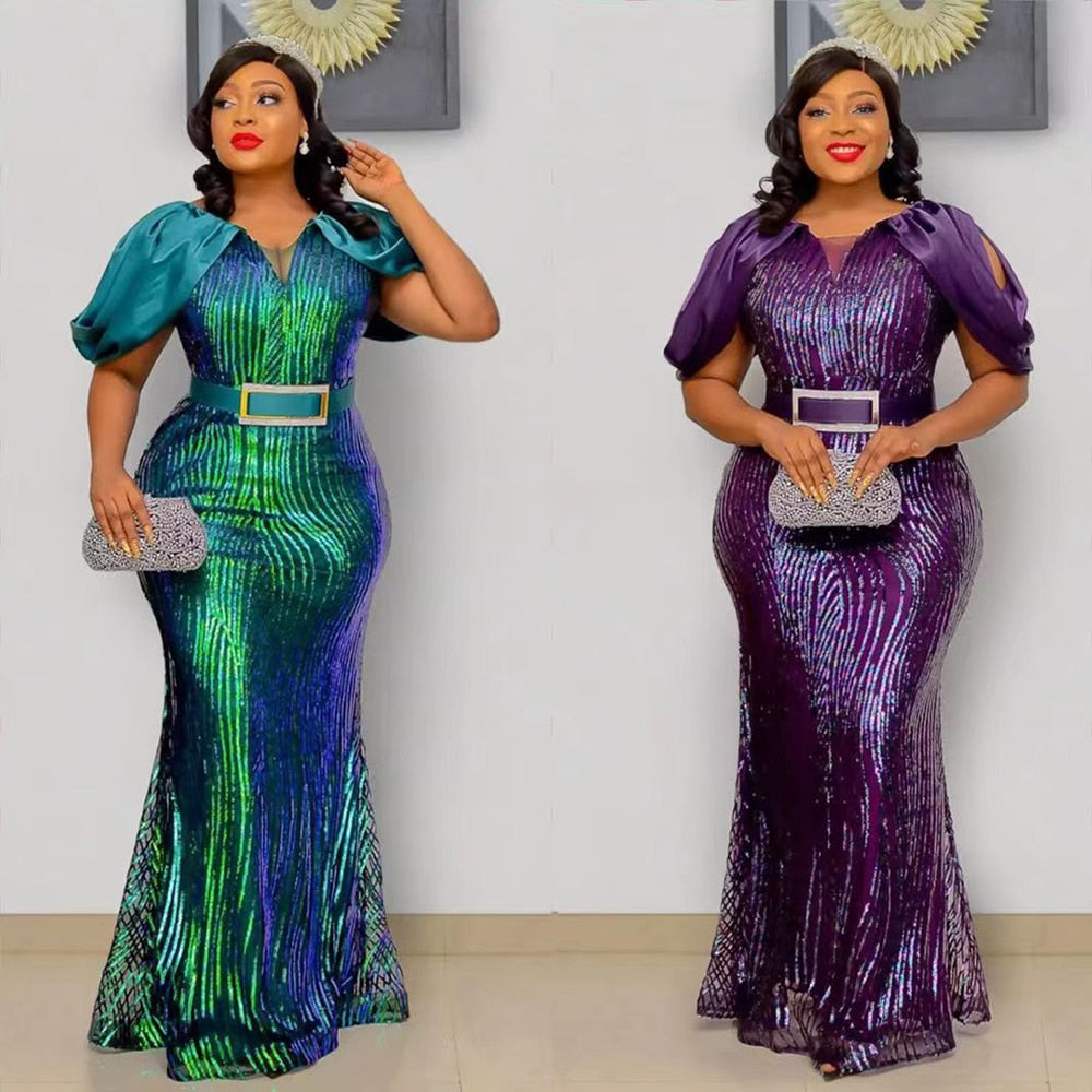 Luxury Evening Dresses Women Plus Size Sequin Mermaid Bodycon Dress-FrenzyAfricanFashion.com