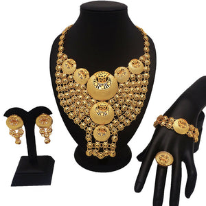 Levina Gold Bridal Necklace Dubai Gold Plating Jewelry Sets Bracelet Ring African-FrenzyAfricanFashion.com