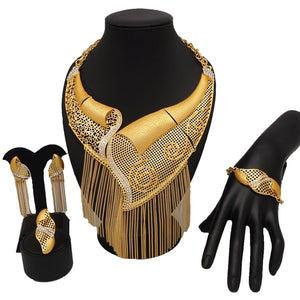 Levina Gold Bridal Necklace Dubai Gold Plating Jewelry Sets Bracelet Ring African-FrenzyAfricanFashion.com