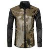 Lakis Gold Men Sequin Black Silk Dress Shirts-FrenzyAfricanFashion.com
