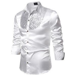 Men Satin Long Sleeve Dress Shirt-FrenzyAfricanFashion.com