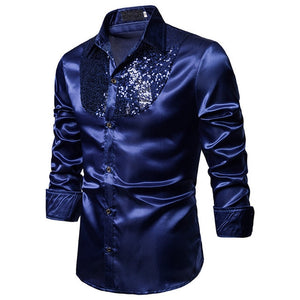 Men Satin Long Sleeve Dress Shirt-FrenzyAfricanFashion.com