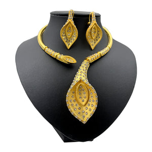 Levina Designer Calla Lily Gold Jewelry Sets 4 PCS Set Women Y Necklace-FrenzyAfricanFashion.com