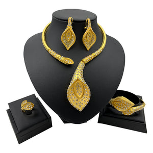 Levina Designer Calla Lily Gold Jewelry Sets 4 PCS Set Women Y Necklace-FrenzyAfricanFashion.com