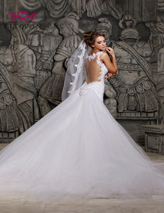 Cindy Crystal Beading Illusion Back Bridal Dress-FrenzyAfricanFashion.com