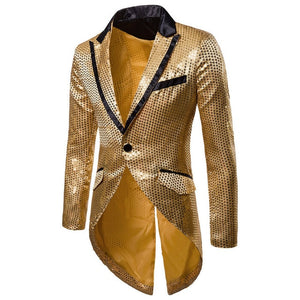 Men's Blazer Tail Sequin Casual Slim Fit Formal One Button Suit Coat collar Jacket-FrenzyAfricanFashion.com