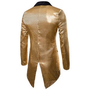 Men's Blazer Tail Sequin Casual Slim Fit Formal One Button Suit Coat collar Jacket-FrenzyAfricanFashion.com