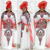 Bibi Designer Dashiki Long Cape Red Floral Maxi White Party Dress-FrenzyAfricanFashion.com