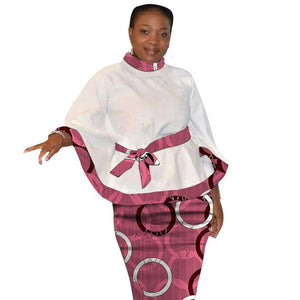 Dashiki Print Flare Sleeve Tops With Pencil Skirts-FrenzyAfricanFashion.com