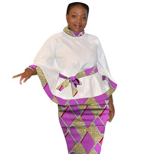 Dashiki Print Flare Sleeve Tops With Pencil Skirts-FrenzyAfricanFashion.com