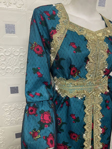 Women Patchwork Embroidery Kaftan Dress With Belt-FrenzyAfricanFashion.com