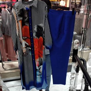 Two Piece Set Women Stripe Print Bodycon Top And Pants Set-FrenzyAfricanFashion.com