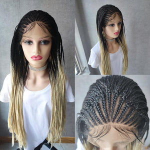 Long Ombre Blonde Braided Lace Front Cornrow Wig Pre Pluck Hair-FrenzyAfricanFashion.com