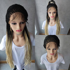 Long Ombre Blonde Braided Lace Front Cornrow Wig Pre Pluck Hair-FrenzyAfricanFashion.com