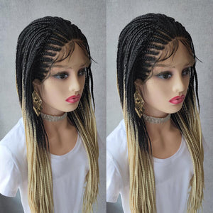 Long Ombre Blonde Braided Lace Front Cornrow Wig Pre Pluck Hair-FrenzyAfricanFashion.com