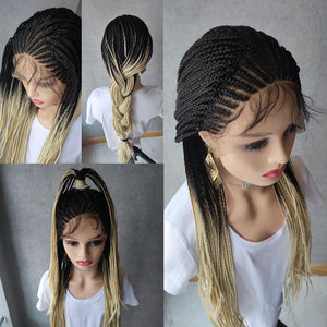 Long Ombre Blonde Braided Lace Front Cornrow Wig Pre Pluck Hair-FrenzyAfricanFashion.com