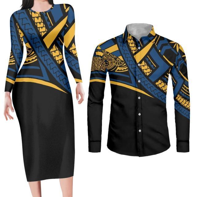 Couples Swag Matching Bodycon Dress and Shirt Engagement Outfits-FrenzyAfricanFashion.com