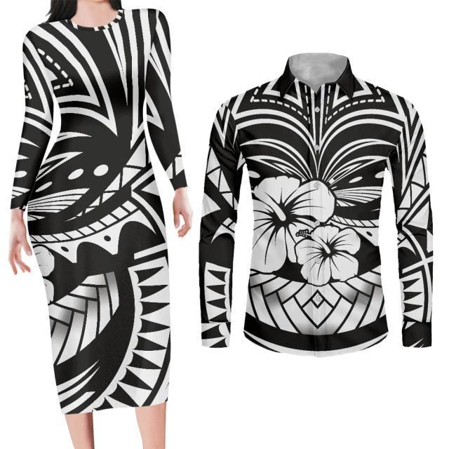 Couples Swag Matching Bodycon Dress and Shirt Engagement Outfits-FrenzyAfricanFashion.com