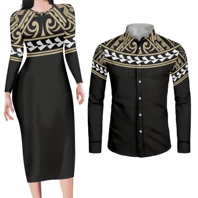 Couples Swag Matching Bodycon Dress and Shirt Engagement Outfits-FrenzyAfricanFashion.com