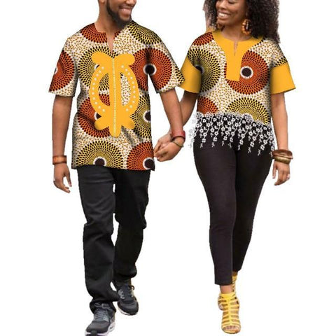 Image of Kente Afrik African Print Patchwork and Tassels Shirt Couple Clothing Pt2-FrenzyAfricanFashion.com