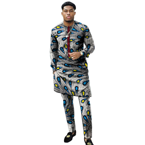 Benino African clothing men's print set shirt with trouser patchwork A ...