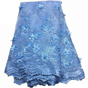 3D Floral Beaded French Net African Lace Fabric 5 Yards-FrenzyAfricanFashion.com