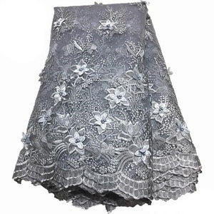 3D Floral Beaded French Net African Lace Fabric 5 Yards-FrenzyAfricanFashion.com