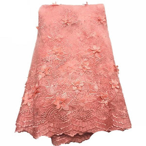 3D Floral Beaded French Net African Lace Fabric 5 Yards-FrenzyAfricanFashion.com